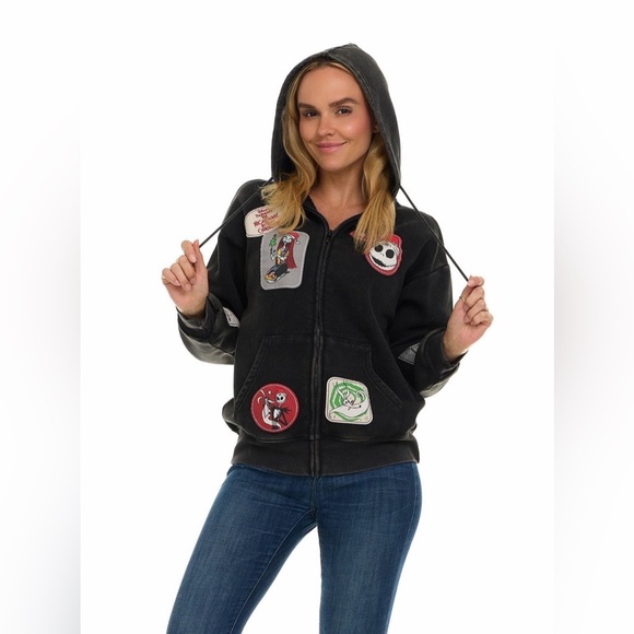 Women’s Black The Nightmare Before Christmas Full Zip Hoodie w/character Patches - Picture 3 of 9